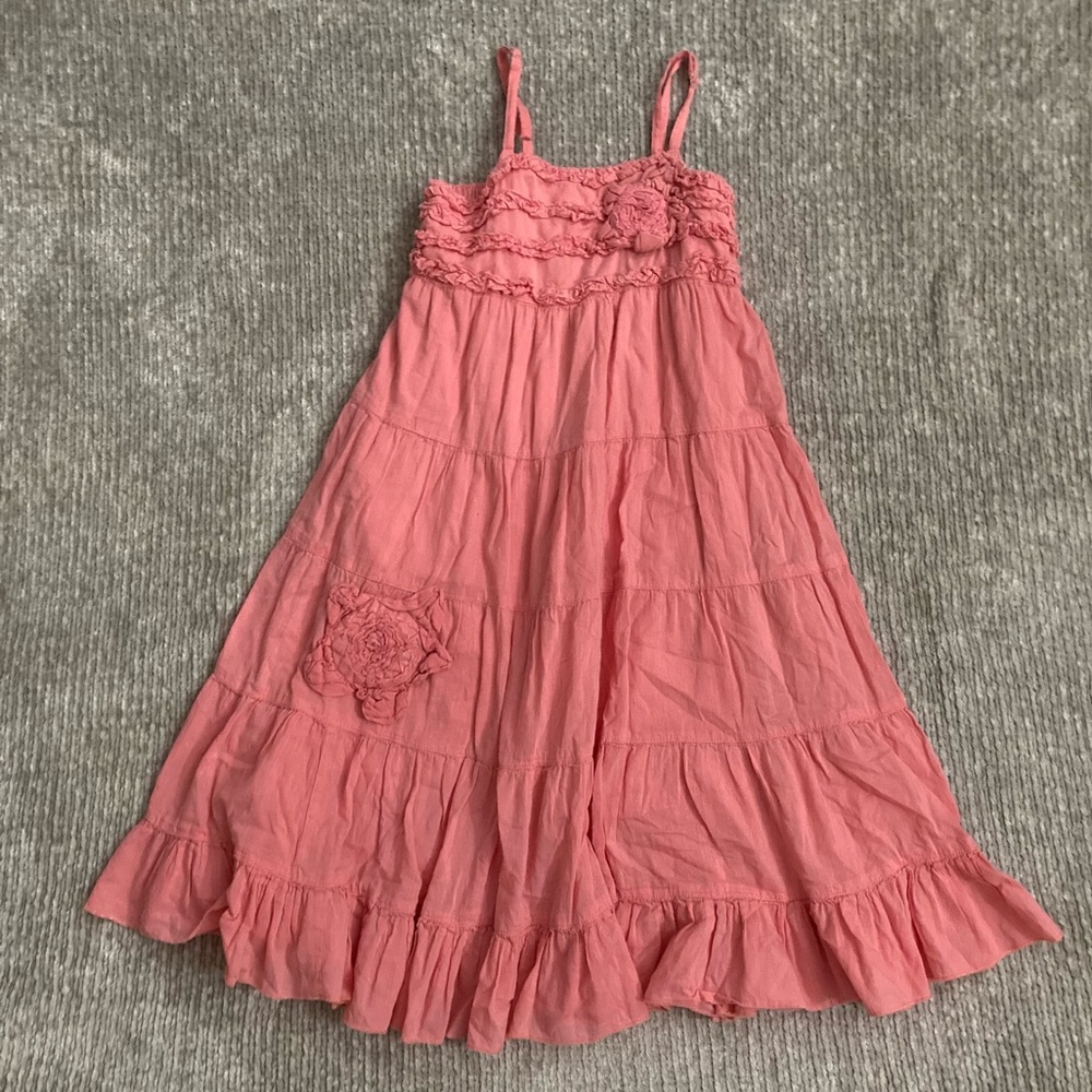 Mimi & Maggie Coral Tiered Maxi Dress Girls 7/8‎ Boho Cotton Sundress Summer